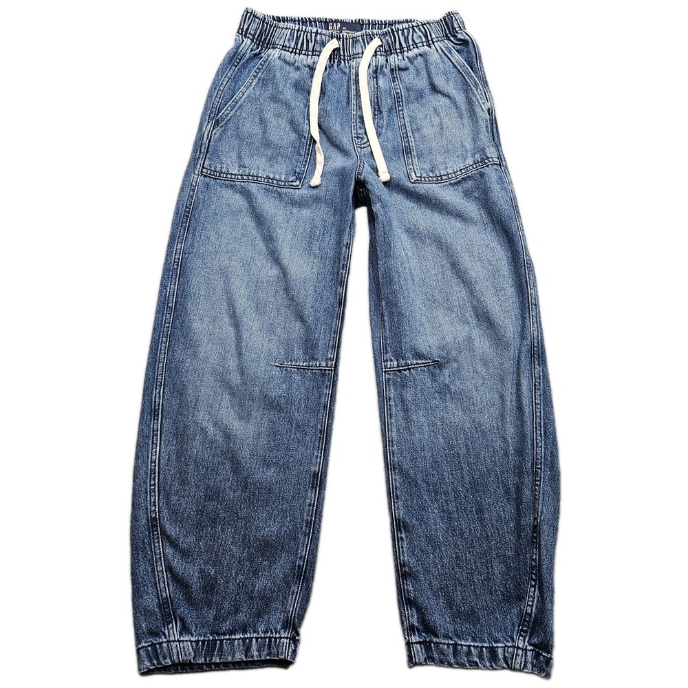GAP Pull-On Barrel Jeans Women XS 27x26 Blue Drawstring Elastic Waist Baggy Boho